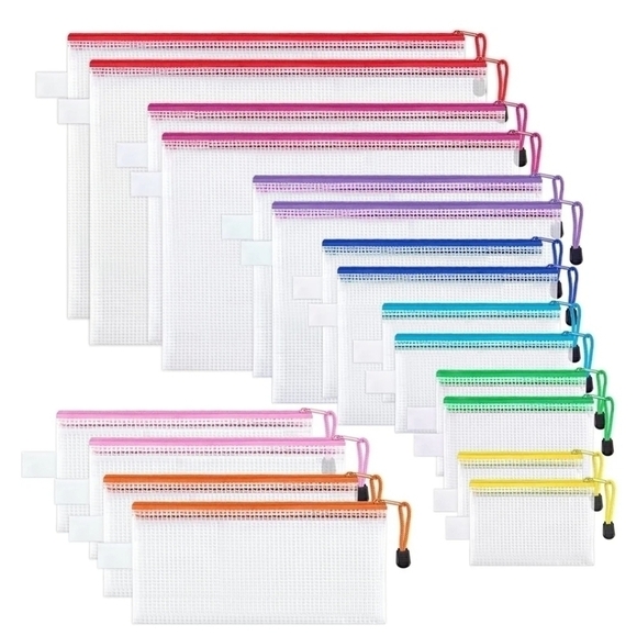 Jarling Other - JARLINK 18 Pack 8 Sizes Mesh Pouch, 9 Colors, Waterproof Zipper File Bags Docume